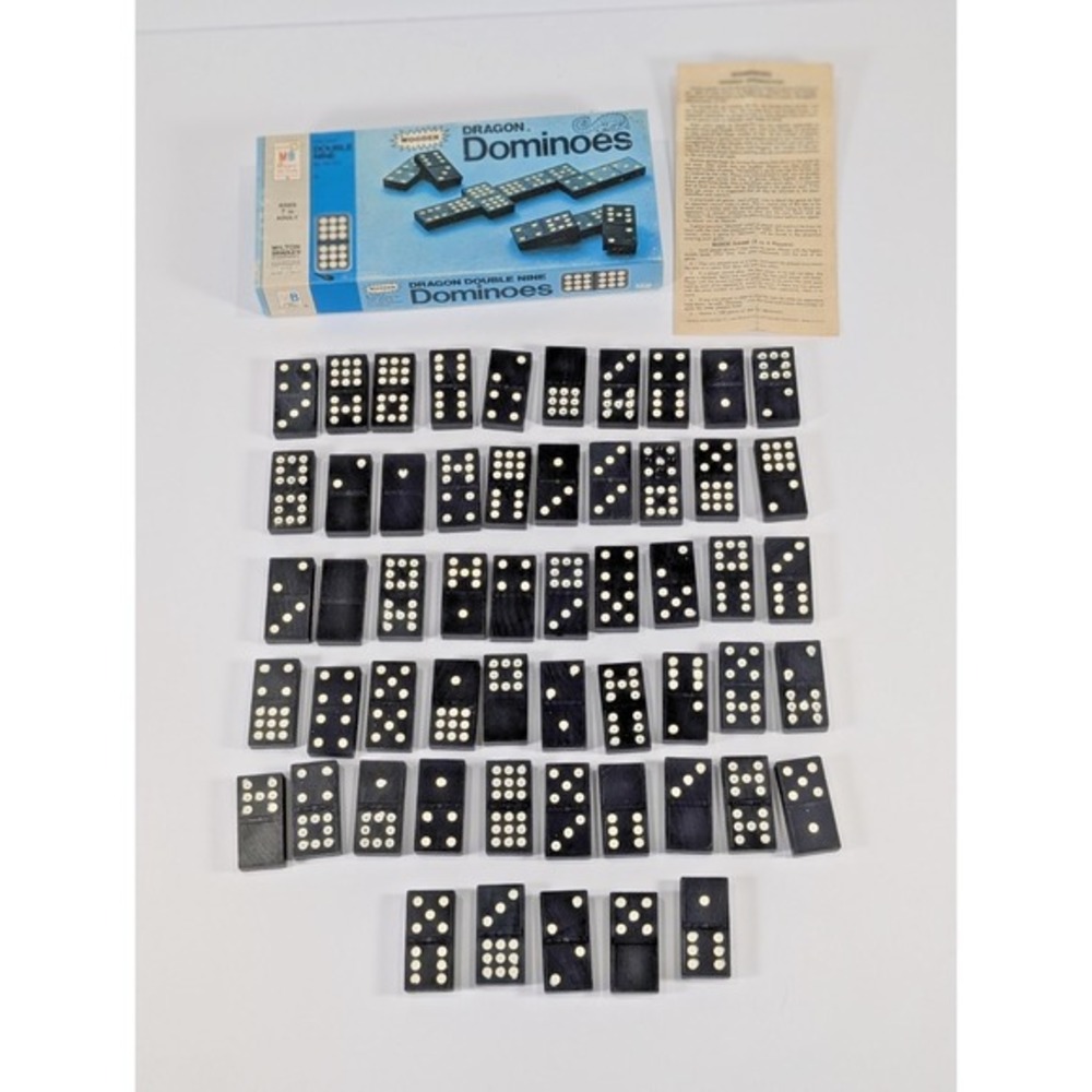 Vintage Wooden 1970 Halsam Dragon Dominoes Complete‎ Set of 55 Milton Bradley